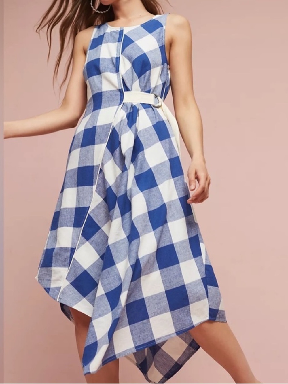 Anthropologie Maeve blue white checked handkerchief belted wrap dress size S